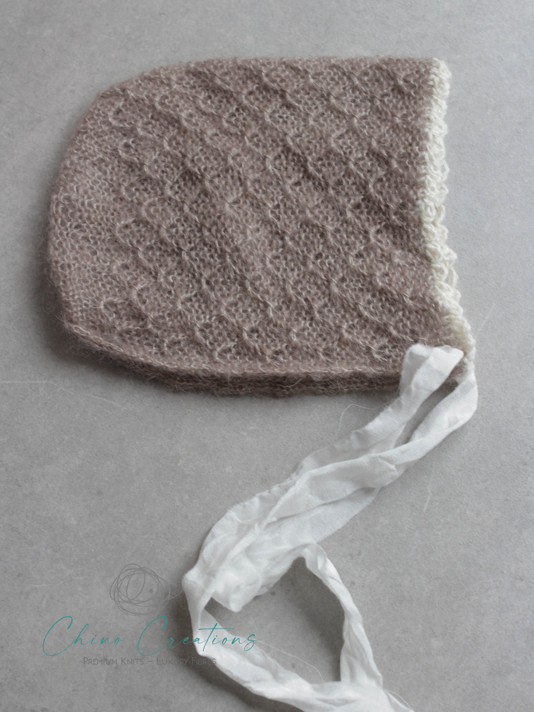 Clearance - Mohair Silk Textured Lace Bonnet - Sitter (6-12m) - Beige