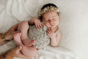 'Thora' Vintage Style Lace Romper - Feather - Newborn