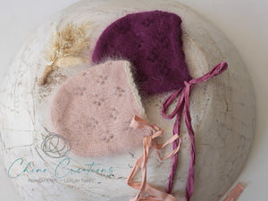French-Angora Lace Bonnet - Newborn - Violette