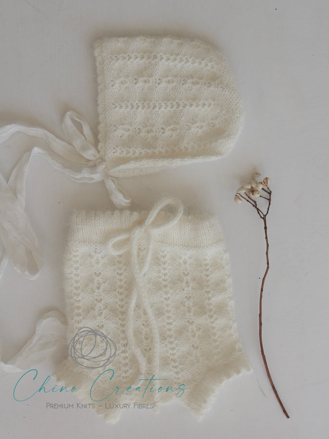 'Carina' Fine Angora Textured Bloomers Set - Newborn - Cream