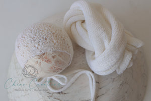 'Nyah' - Lace Bonnet & Wrap Set - Newborn - Off White