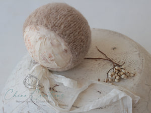 Fuzzy Basic Knit Bonnet - Newborn - Light Beige