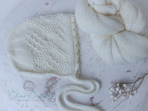 Cream - Fine Merino Bonnet & Wrap Set - Newborn