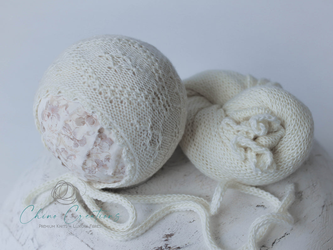 Cream - Fine Merino Bonnet & Wrap Set - Newborn